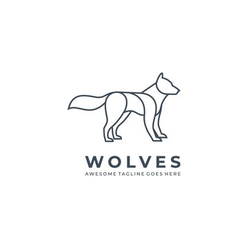 Vector Logo Illustration Wolves Line Art Style