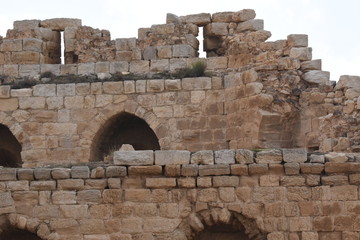 ..Al Karak fortress in Jordan. The ruins of the castle located on a high slope with a beautiful...