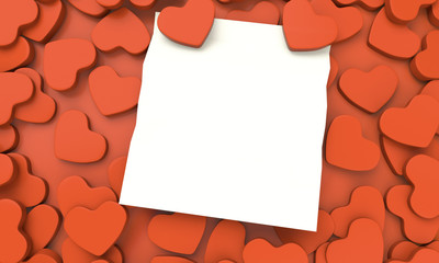  red 3D heart piece on background graphic with note