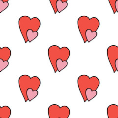Seamless background with two hearts. Endless pattern on white background for your design.