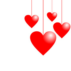 Red hearts as balloons on white background. Vector illustration for valentine's day.