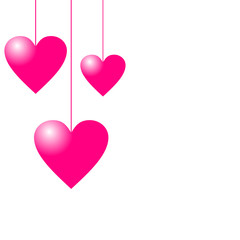 Fototapeta na wymiar Pink hearts as balloons on white background. Vector illustration for valentine's day.