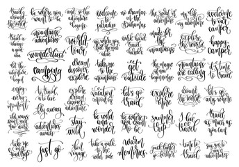 set of 50 travel positive quotes, motivation and inspiration discover adventure hand lettering text © Kara-Kotsya
