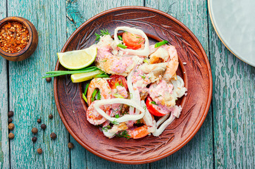 Appetizing seafood salad.