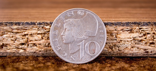 Austrian coins close up. Ten shillings