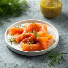 Smoked salmon with dill and mustard sauce