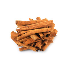 spicy cinnamon sticks on a white background, spice for coffee, dessert, baking