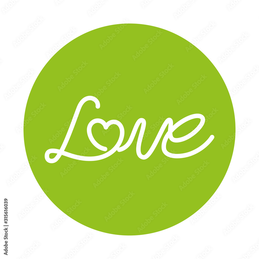 Sticker love label on green background