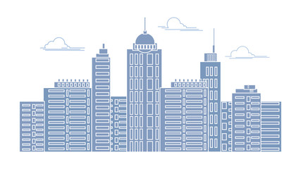 City landscape pattern. Silhouette. City landscape, street. City landscape with tall skyscrapers. Panoramic architecture. Government buildings. Separate outline illustration. City life vector illustra