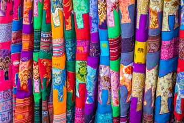  Souvenir market at Luang Prabang in Laos. Homemade artworks by local people.