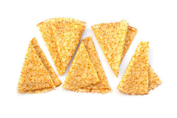 Close up on folded crepes (french pancakes) isolated on white background