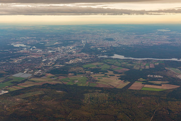 Aerial view over Havel river and Berlin suburb in Germany