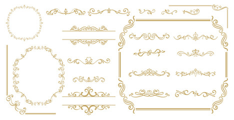 Luxury Gold vintage invitation vector set. Ornamental curls, dividers, Border design and golden components design for wedding invite, menus, certificates, boutiques, spa and logo design.