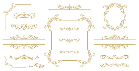 Luxury Gold vintage invitation vector set. Ornamental curls, dividers, Border design and golden components design for wedding invite, menus, certificates, boutiques, spa and logo design.