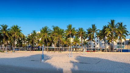 Miami Beach at morning time, Ocean Drive, Miami, Florida.