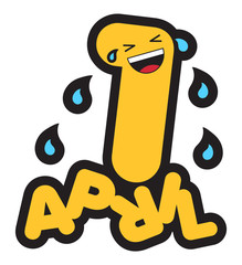 First of April also called: April fools day. Symbol with laughing face emoji with tears. Colorful design. Vector illustration.