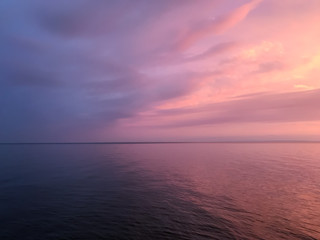 Red orange fire sunset at the sea