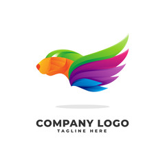 Dog Tiger Head Gradient with Wings Logo Vector Icon Illustration