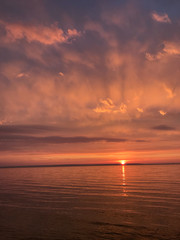 Red orange fire sunset at the sea
