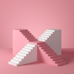 Abstract mock up scene. white and pink staircase on pink background. 3D rendering