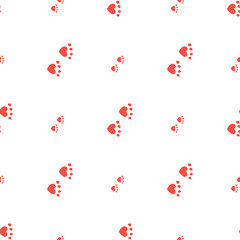 Seamless background with red cat tracks. Endless pattern on white background for your design.