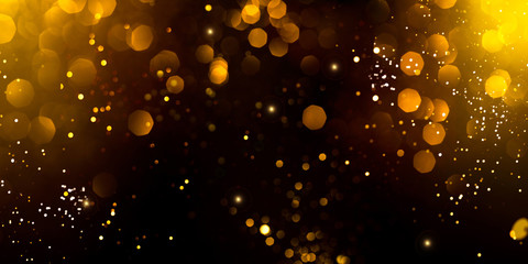 Golden abstract bokeh on black background. Holiday concept - obrazy, fototapety, plakaty