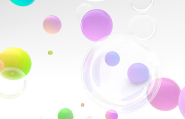 Abstract 3d art background. Colorful gradient floating liquid blobs, soap bubbles.