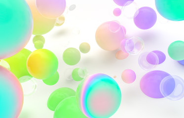Abstract 3d art background. Colorful gradient floating liquid blobs, soap bubbles.