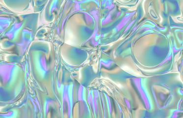 Abstract geometric crystal background, iridescent texture, faceted gem, liquid. 3d render. 