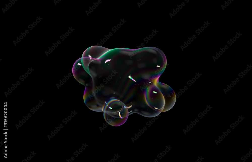 Aufkleber Abstract 3d geometric art with fluid floating liquid rainbow blobs, soap bubbles. 
