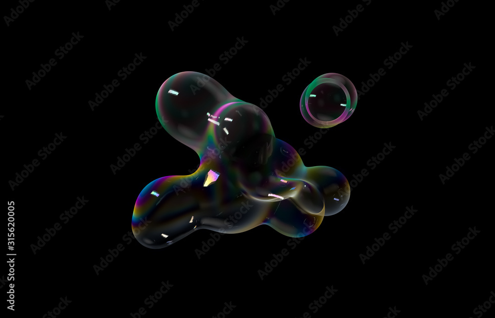 Aufkleber Abstract 3d geometric art with fluid floating liquid rainbow blobs, soap bubbles. 