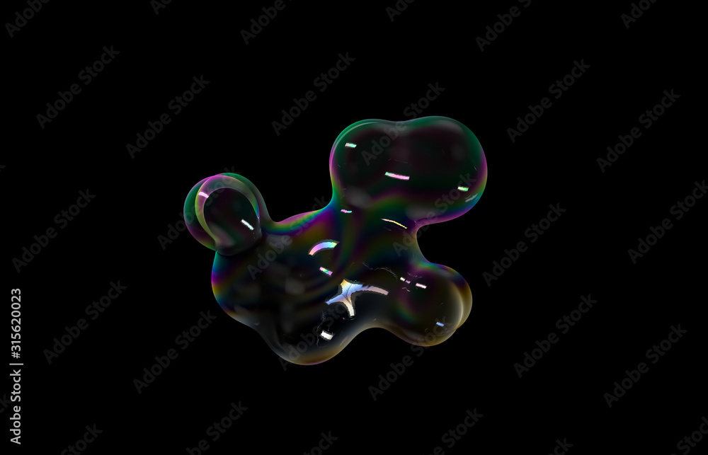 Poster Abstract 3d geometric art with fluid floating liquid rainbow blobs, soap bubbles. 