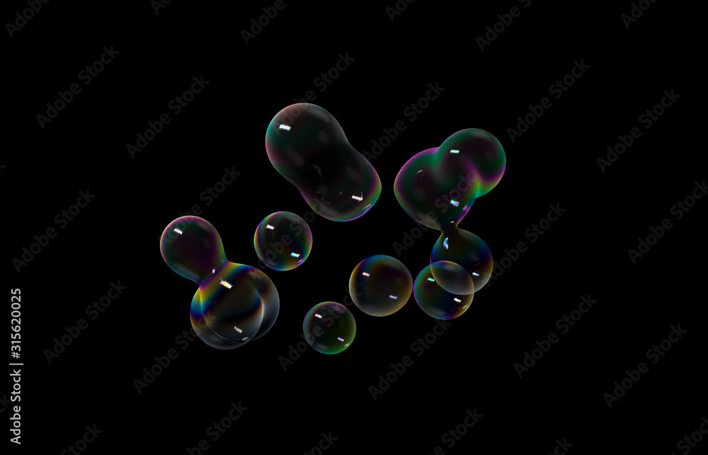 Aufkleber Abstract 3d geometric art with fluid floating liquid rainbow blobs, soap bubbles. 