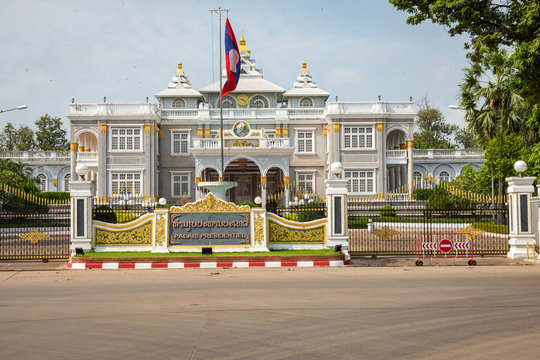 Vientiane Presidential Palace In The Heart Of Laos Capital City.