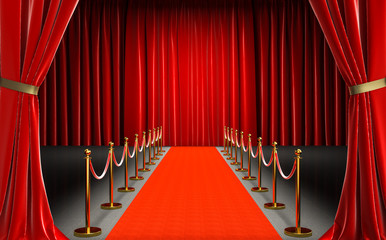 entrance of a cinema with red carpet