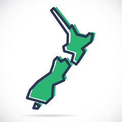 Stylized simple outline map of New Zealand