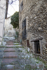 Fototapeta na wymiar Stairway in the medieval village of Haut de Cagnes on the french riviera.