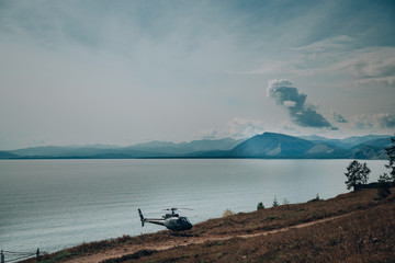 helicopter on lake Baikal summer