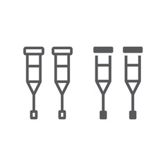 Walking crutches line and glyph icon, orthopedic and medical, support cane sign, vector graphics, a linear pattern on a white background.
