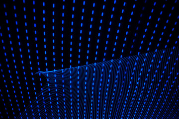 3D illustration or 3D rendering. Curved lines formed by blue dots. Futuristic abstract pattern on black background.