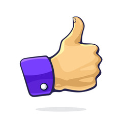 Vector illustration. Thumb up gesture of like. Graphic design with contour. Clip-art print of symbol of approval or encouragement on social networks. Isolated on white background