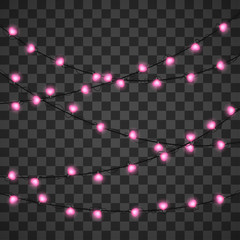 Hearts light bulbs isolated on transparent background, vector illustration