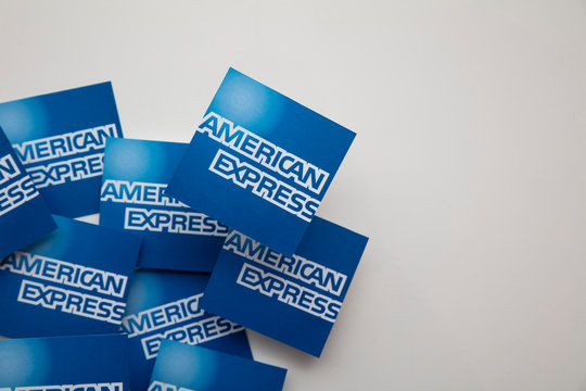 LONDON, UK - January 15th 2020: American express brand logo printed onto paper