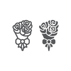 Bouquet of flowers line and glyph icon, valentine and holiday, rose sign, vector graphics, a linear pattern on a white background, eps 10.