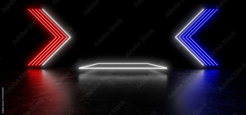 Poster beautiful composition of colored neon lights on a black background. 3d rendering image.