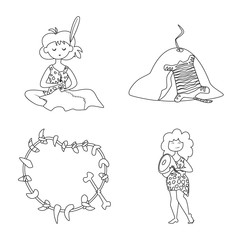 Vector illustration of primitive and archeology sign. Set of primitive and history vector icon for stock.