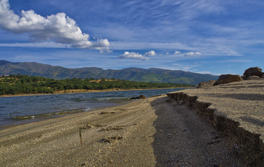 Sunset swamp of Hervas in late spring with drought effects.