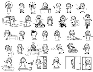 Cartoon Retro Nun Lady - Set of Concepts Vector illustrations