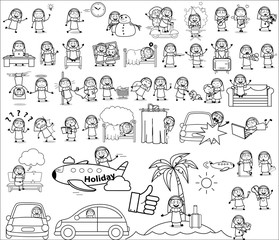 Retro Comic Nun Lady Collection - Set of Concepts Vector illustrations