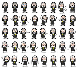 Nun Lady Character Poses - Set of Concepts Vector illustrations